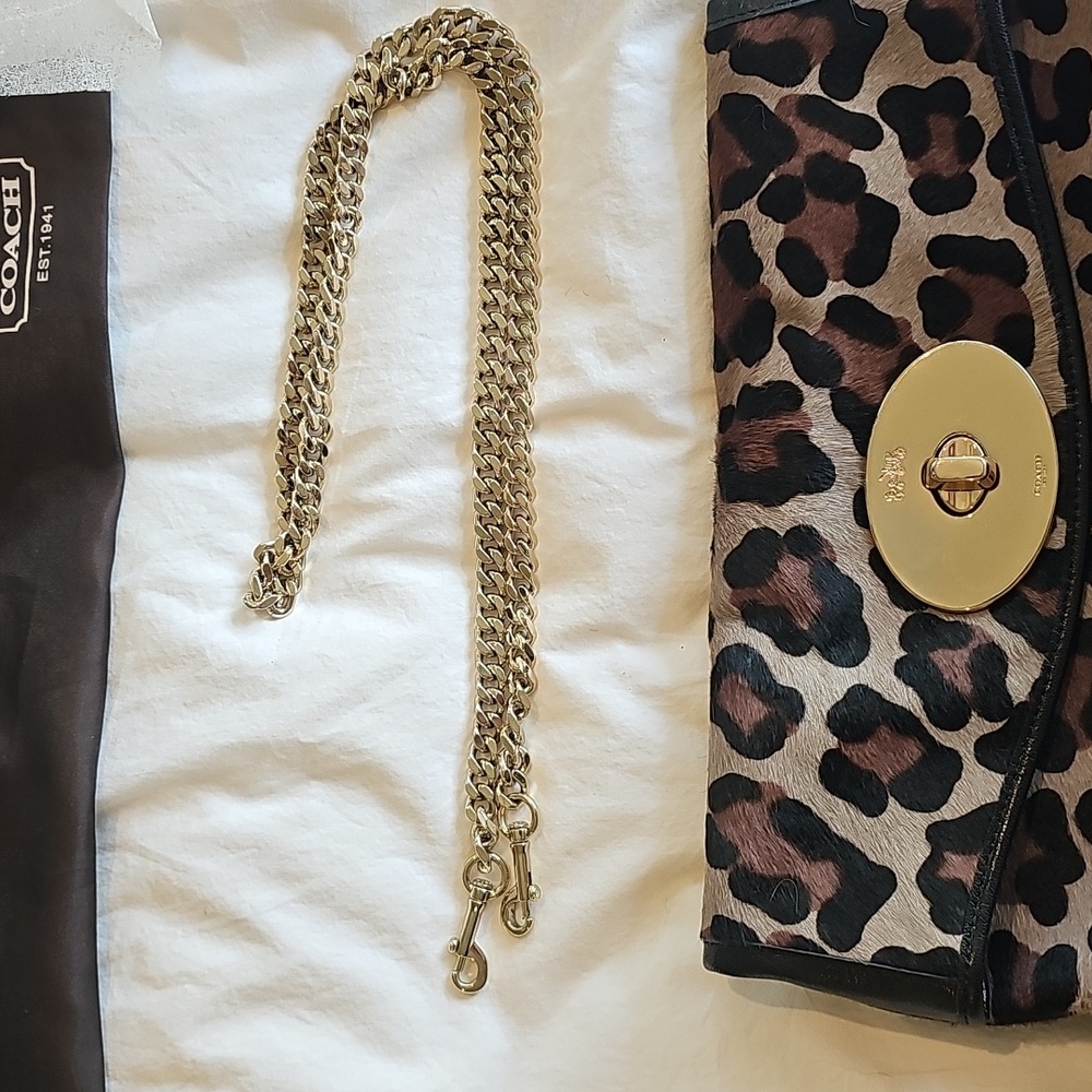 COACH OCELOT LEOPARD BROWN/TAN/BLACK CALF HAIR TURN LOCK CLUTCH BROWN/MULTI $595 - Picture 8 of 8